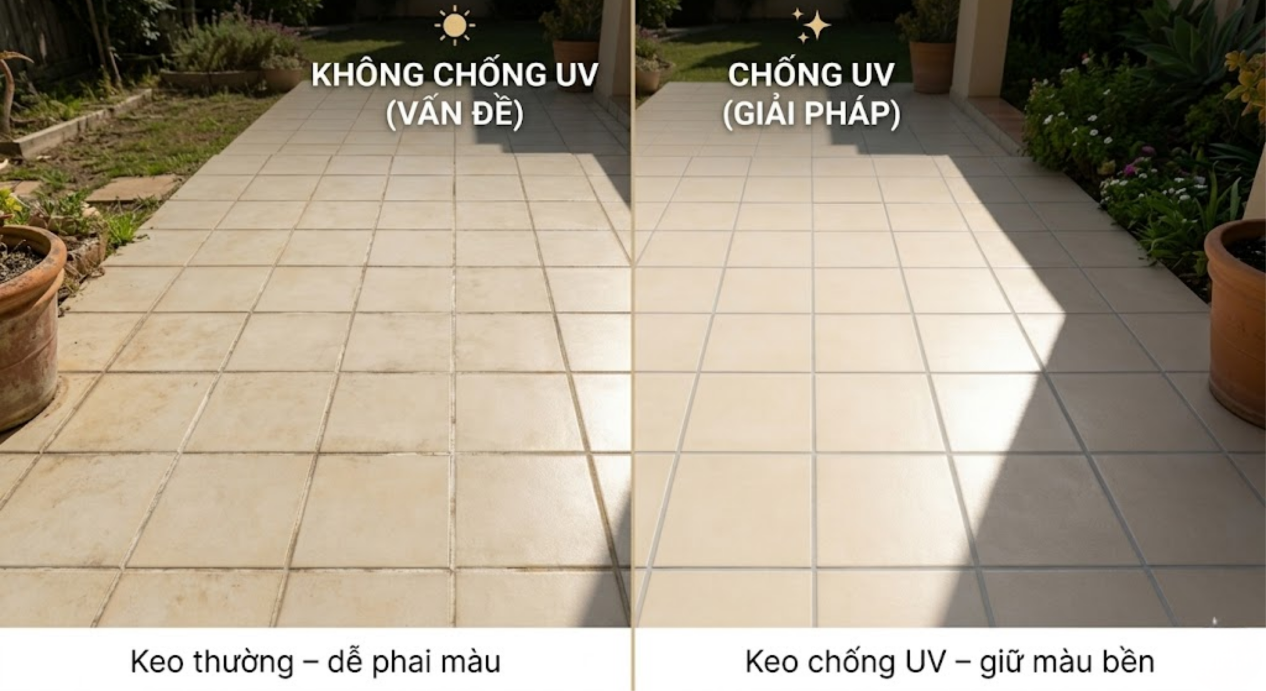 Keo chít mạch ngoài trời bị phai màu