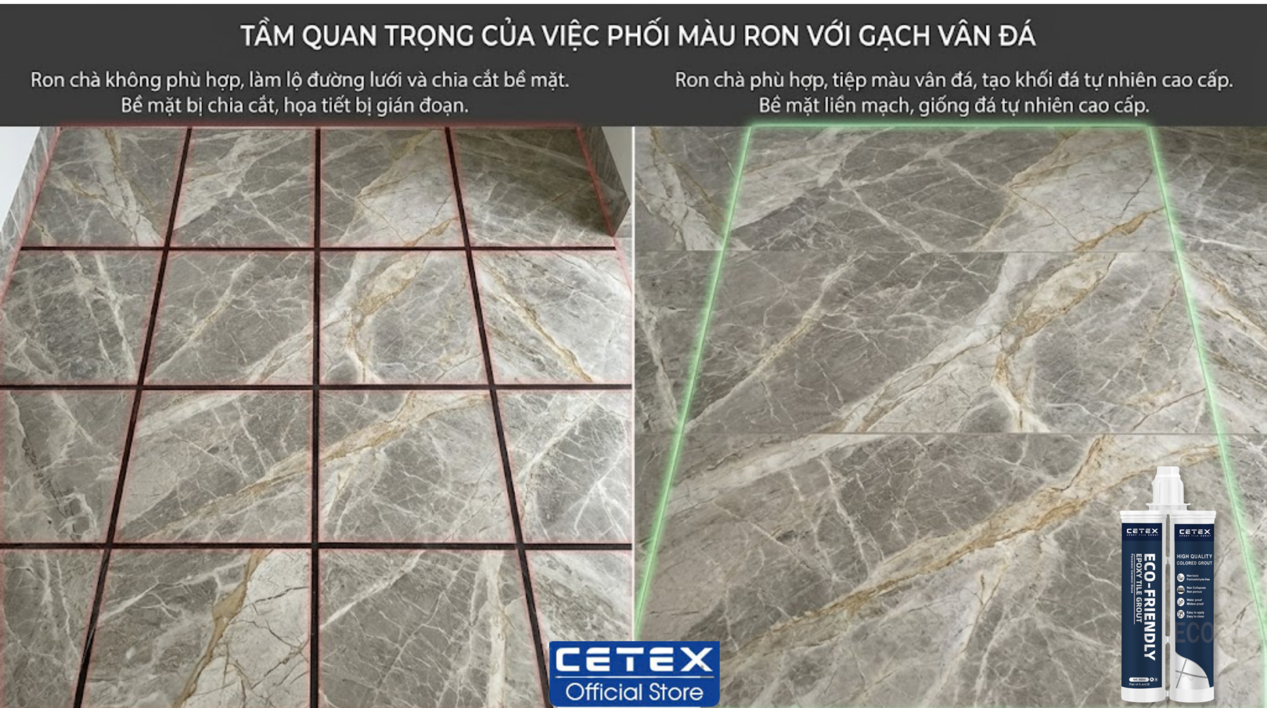 phối màu ron gạch vân đá