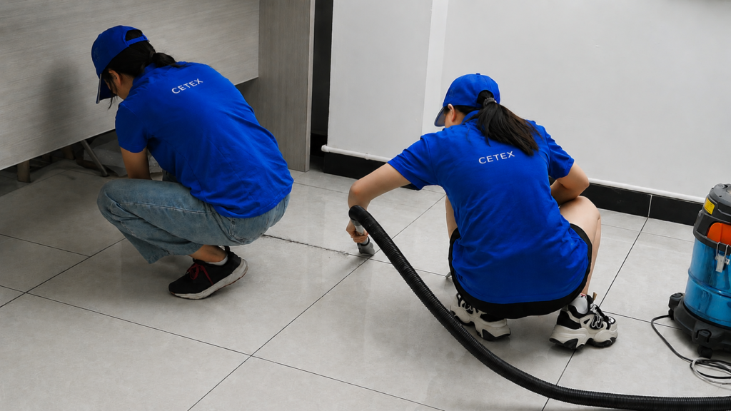 bước vệ sinh khi thi công keo chít mạch