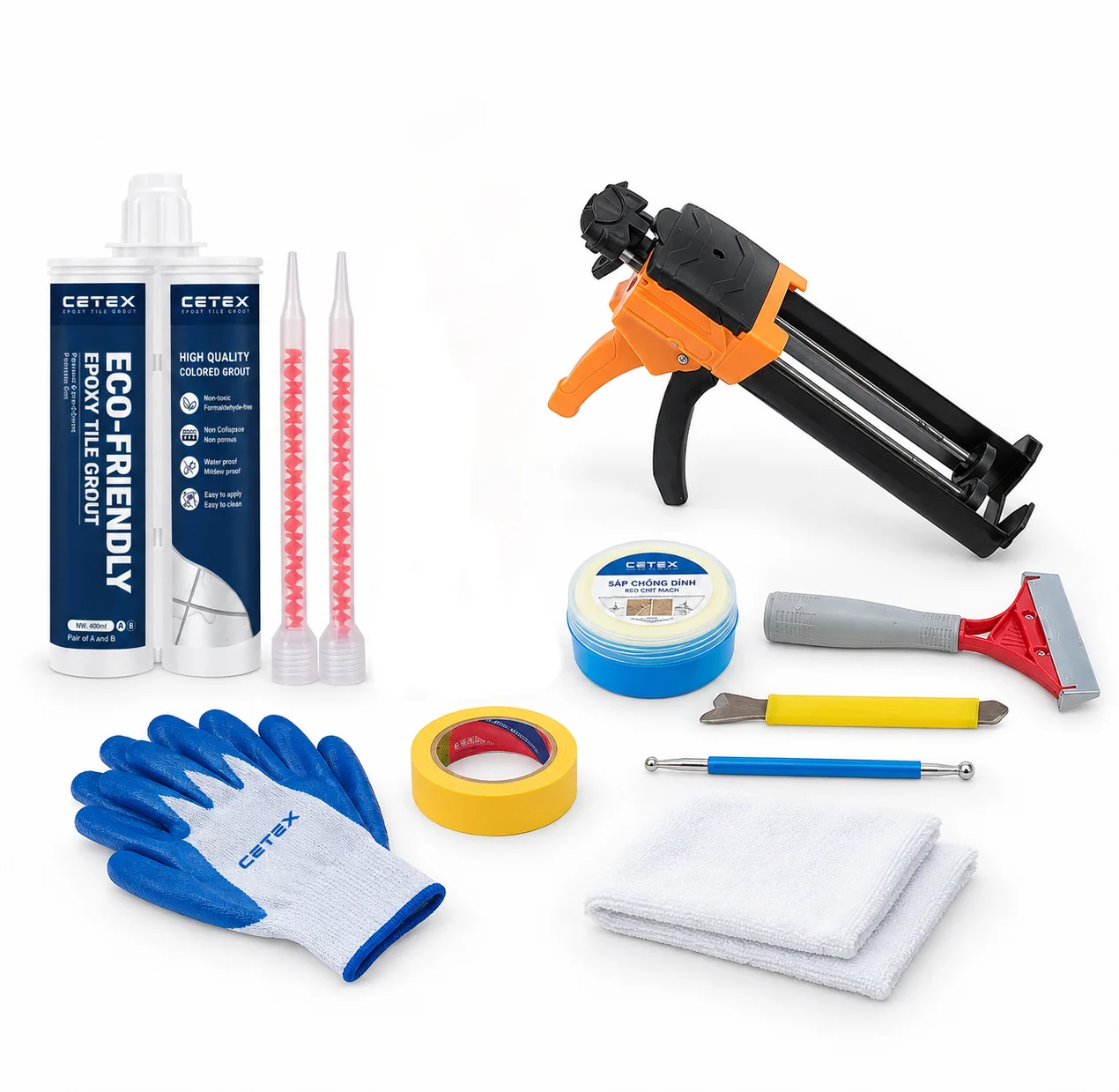Nhóm dụng cụ chà ron gạch Cetex cơ bản