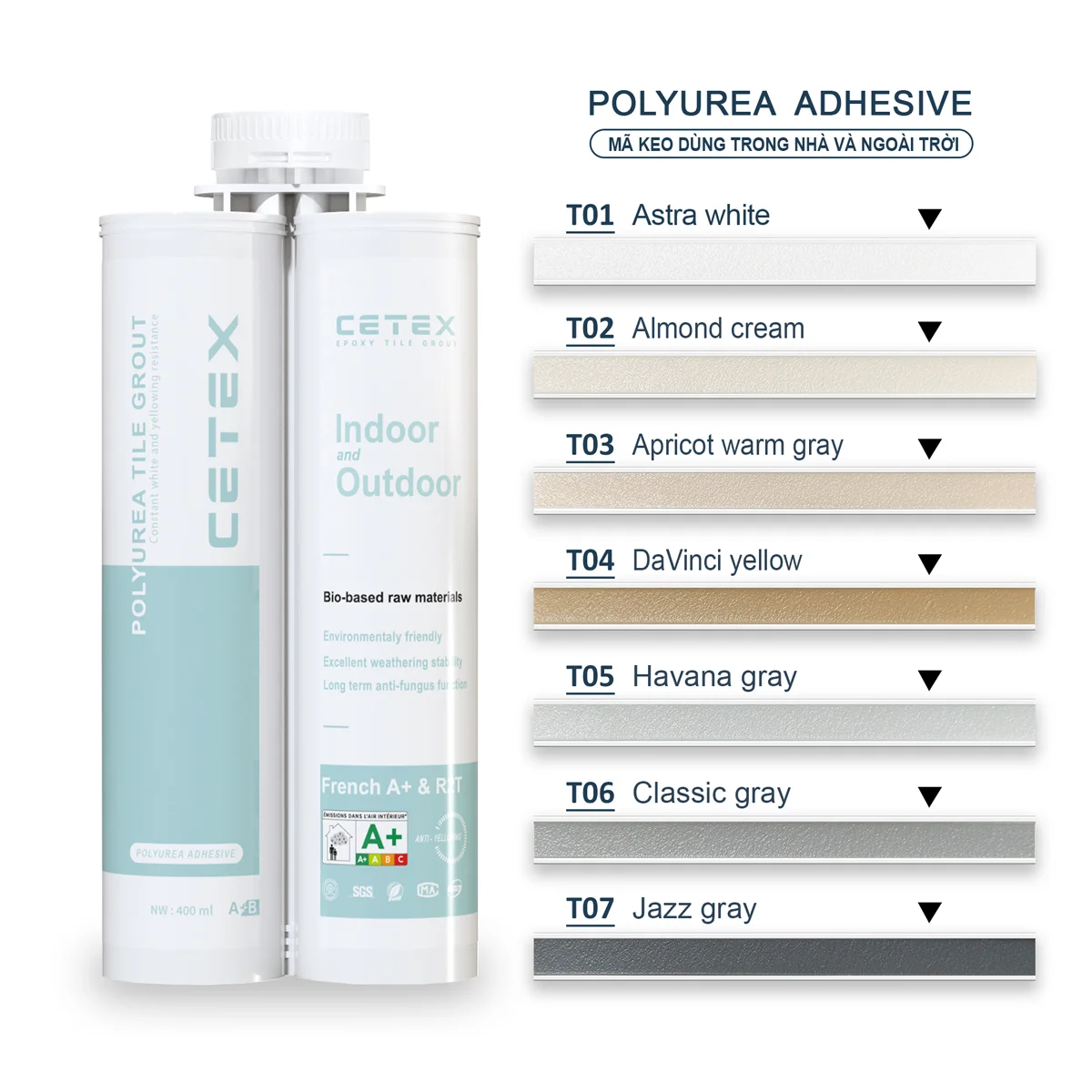Bảng màu keo chà ron CETEX Polyurea